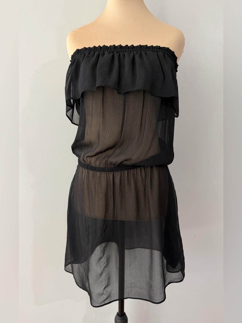 White House Black Market Black Strapless Sheer Ruffle Women's Dress Cover-Up